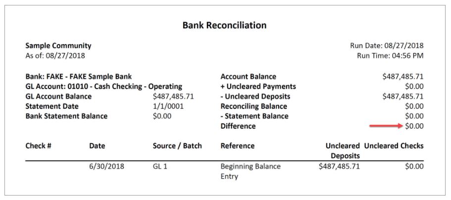 Bank Reconciliation Report
